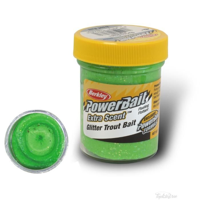 Паста форелевая Berkley PowerBait NATURAL SCENT Glitter TROUT BAIT 50gr GARLIC - SPRING GREEN