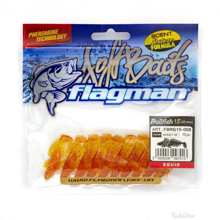 Мягкая приманка Flagman виброхвост Bullfish 1,5" honey red flake 10pc squid