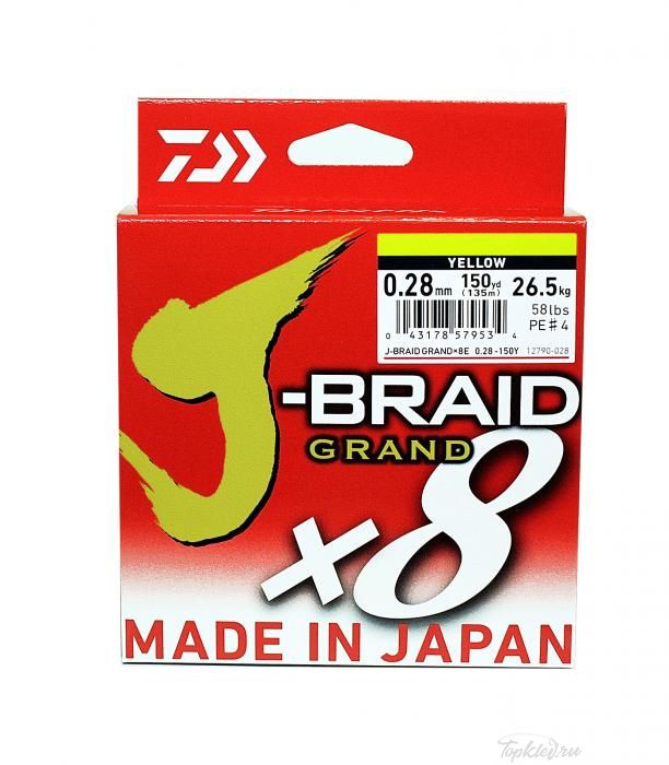 Шнур плетеный Daiwa J-BRAID GRAND X8 0.28MM-135m YELLOW