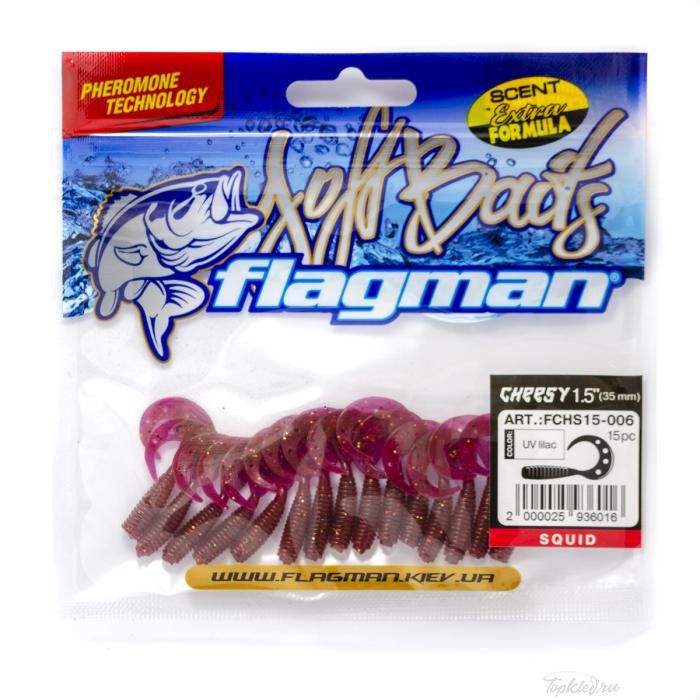 Мягкая приманка Flagman твистер Cheesy 1,5" UV lilac 15pc squid