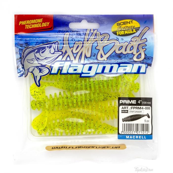 Мягкая приманка Flagman виброхвост Prime 4" chart pepper 5pc macrell