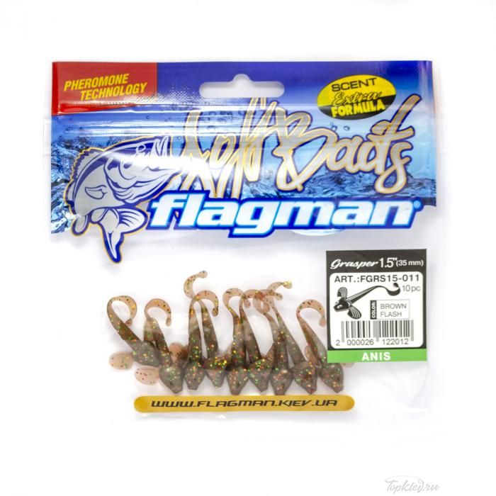 Мягкая приманка Flagman виброхвост Grasper 1,5" brown flash 10pc anis