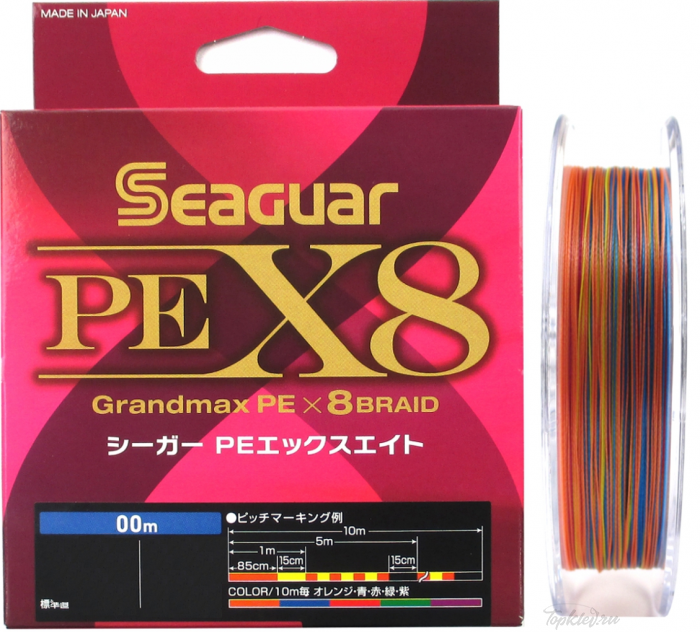 Шнур плетёный Kureha PE 8 Seaguar X8 Grandmax PE 150m #0.6 multicolor 0,128mm 14LB.