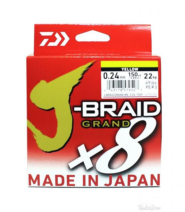 Шнур плетеный Daiwa J-BRAID GRAND X8 0.24MM-135m YELLOW