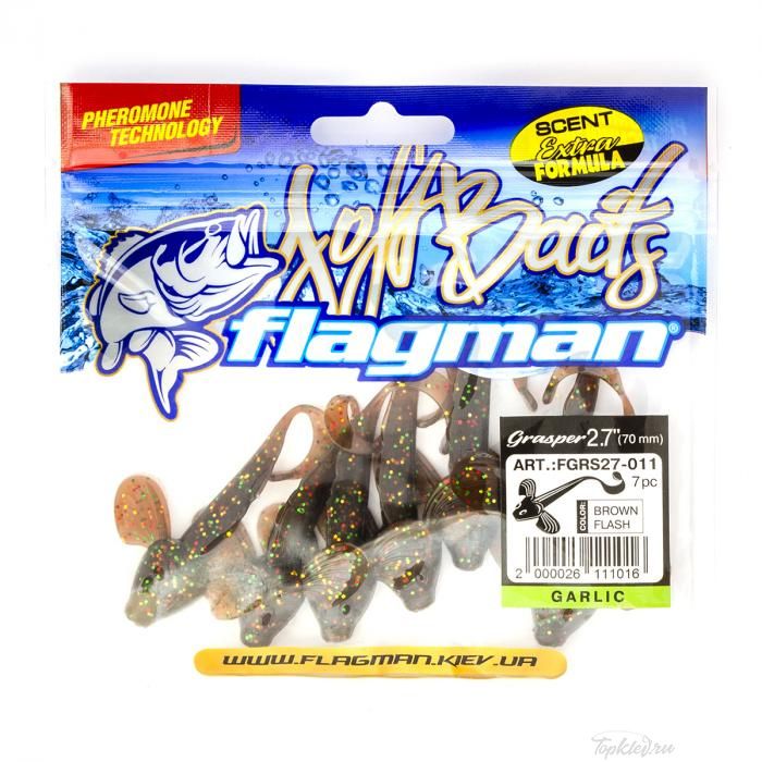 Мягкая приманка Flagman виброхвост Grasper 2,7" brown flash 7pc garlic