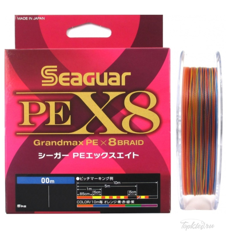 Шнур плетёный Kureha PE 8 Seaguar X8 Grandmax PE 200m #2 multicolor 0,235mm 35LB.