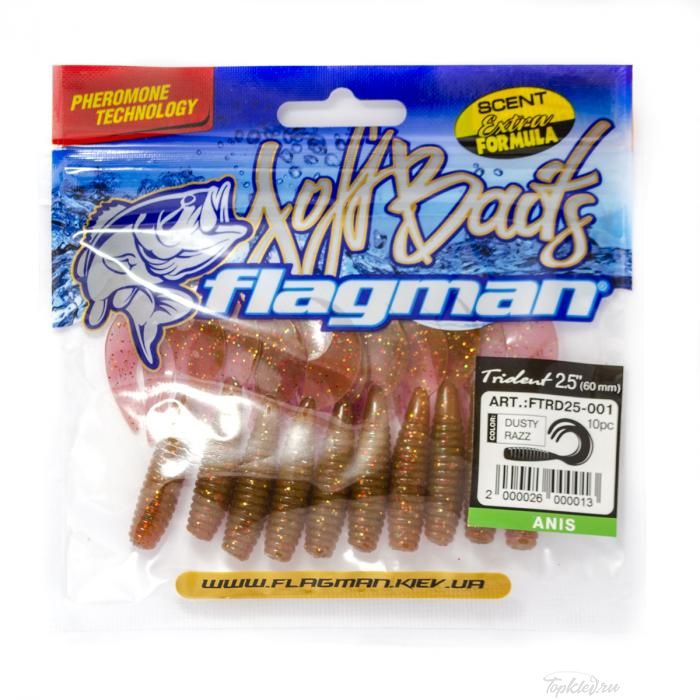 Мягкая приманка Flagman твистер Trident 2,5" dusty razz 10pc anis