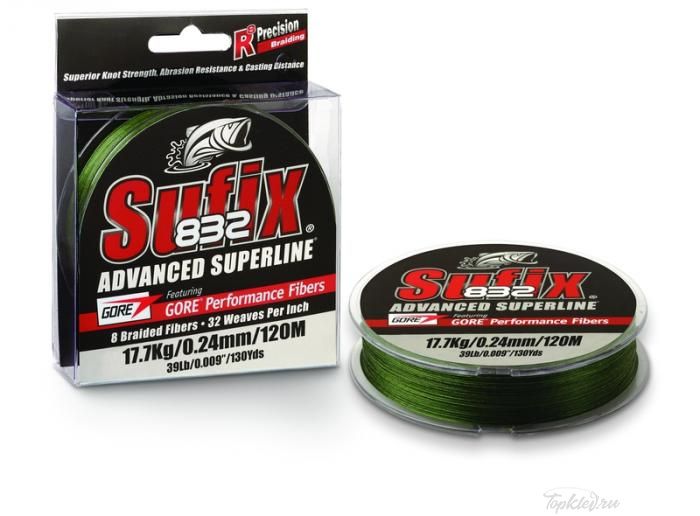 Шнур плетеный Sufix 832 Braid зеленый 120м 0.42мм 39кг Шнур плетеный Sufix 832 Braid зеленый 120м 0.42мм 39кг