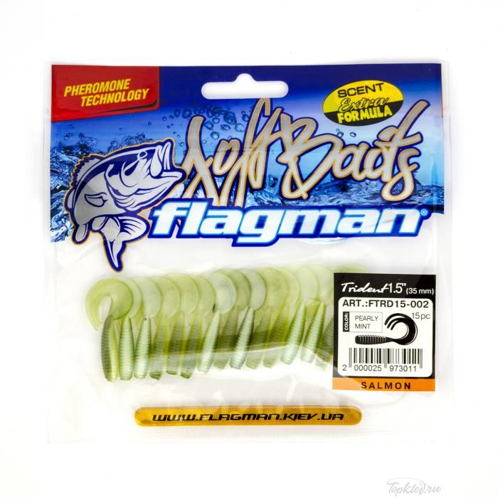 Мягкая приманка Flagman твистер Trident 1,5" pearly mint 15pc salmon