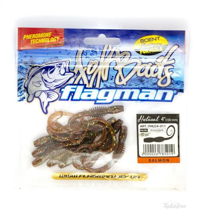 Мягкая приманка Flagman Helical 4" brown flash 10pc salmon