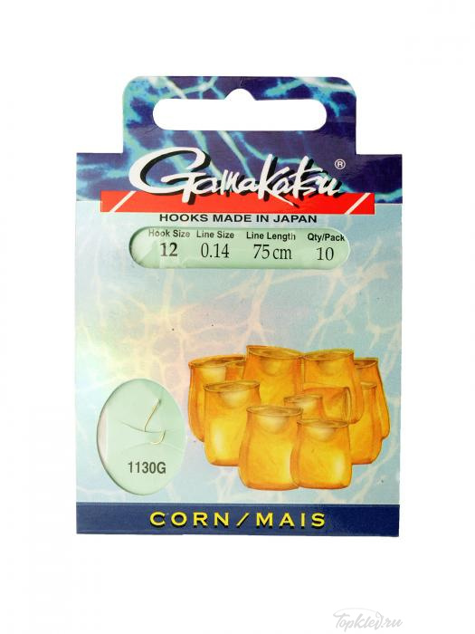 Крючок с поводком Gamakatsu BKS-1130G Corn 75см №12 d поводка 0,14 (10шт.)