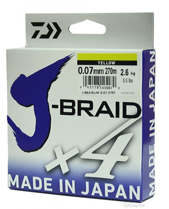 Шнур плетеный Daiwa J-Braid X4 0,07мм 270 (желтая)