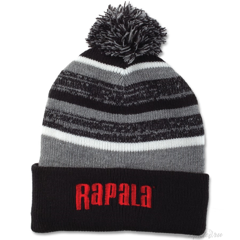 Шапка с помпоном Rapala Pom Beanie #Чёрная с красным логотипом