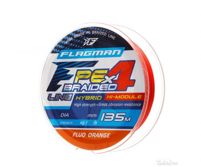 Шнур плетеный Flagman PE Hybrid F4 135m FluoOrange 0,14mm. 7,7кг/17lb