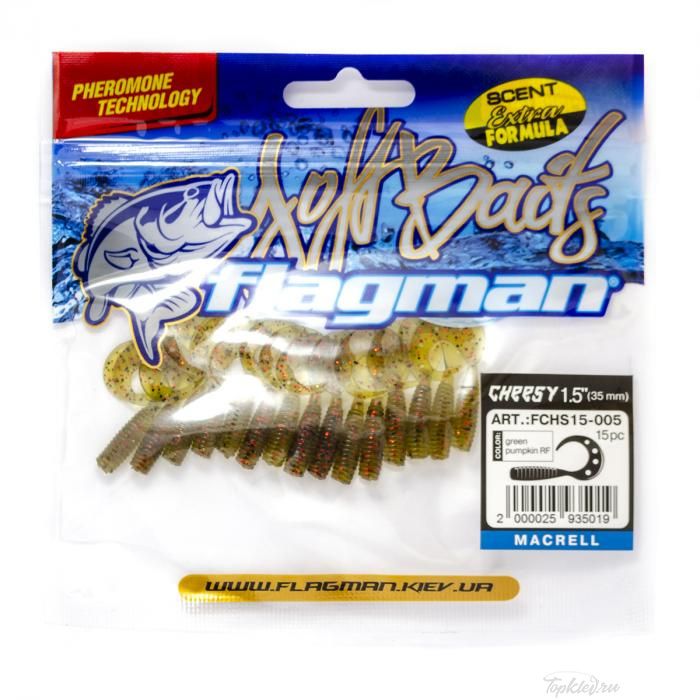 Мягкая приманка Flagman твистер Cheesy 1,5" green pumpkin 15pc macrell