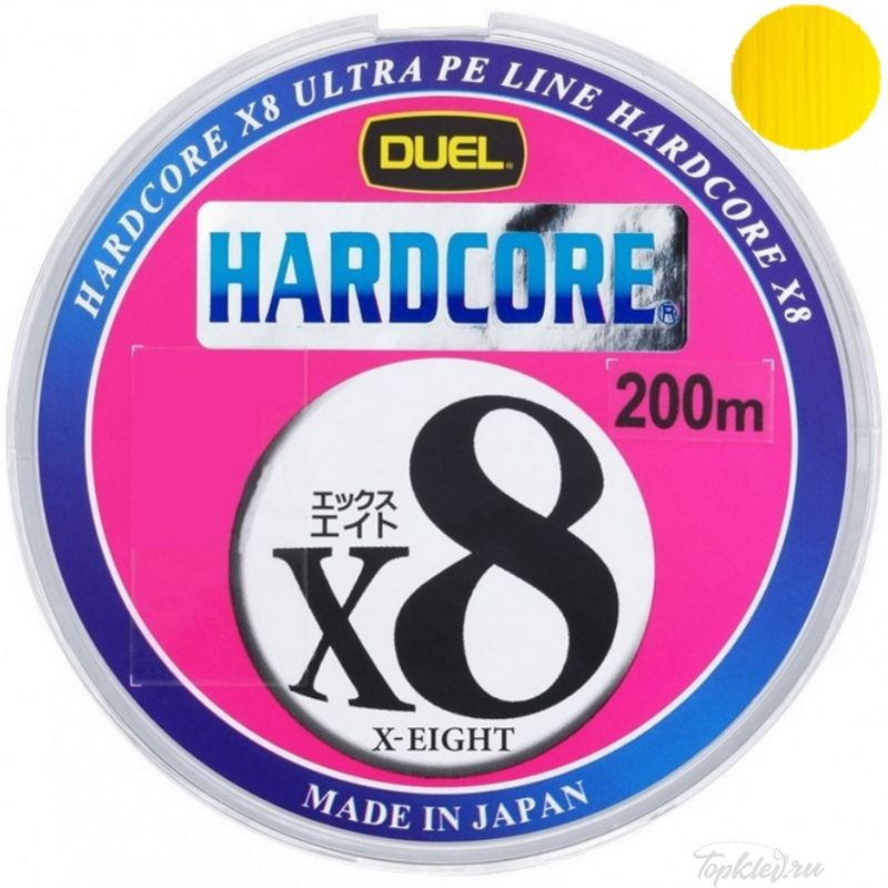 Шнур плетеный Duel PE Hardcore X8 200m Yellow #0.8 (0.153mm) 7.0kg