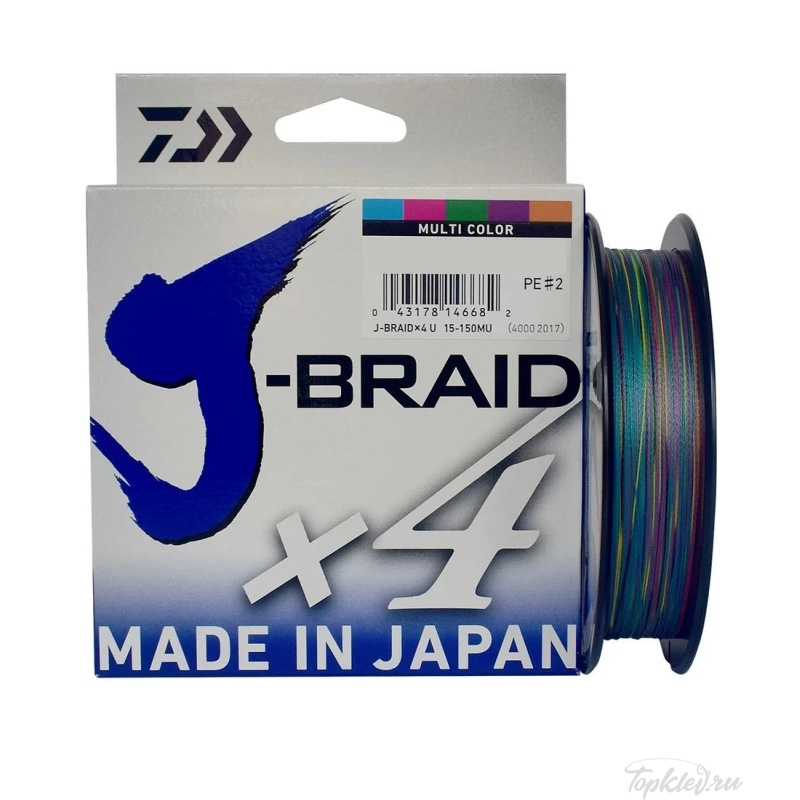 Шнур плетеный Daiwa J-Braid X4 #3 (300 м, 0.25 мм, 14.4 кг) #5Color