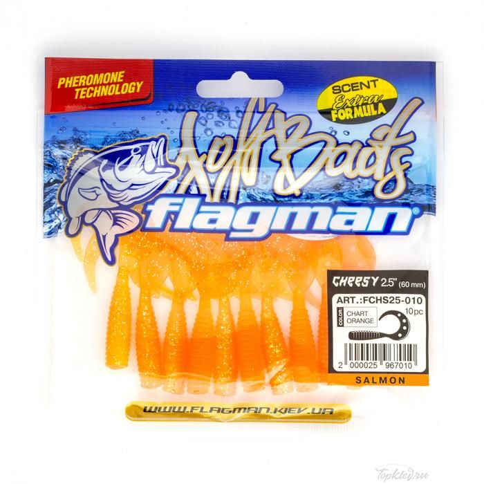 Мягкая приманка Flagman твистер Cheesy 2,5" chart orange 10pc salmon