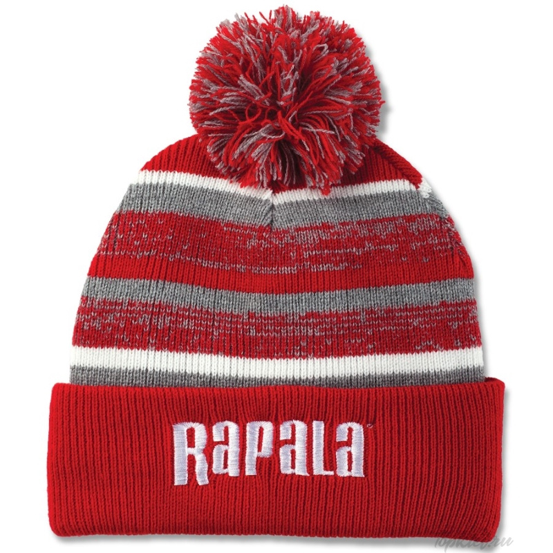 Шапка с помпоном Rapala Pom Beanie #Красная с белым логотипом