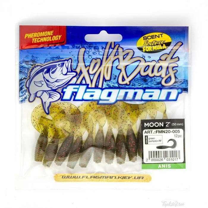 Мягкая приманка Flagman твистер Moon 2" green pumpkin 12pc aniis