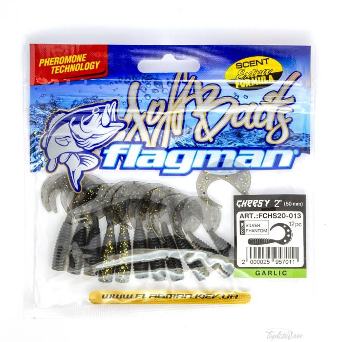 Мягкая приманка Flagman твистер Cheesy 2" silver phantom 12pc garlic