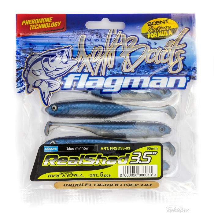 Мягкая приманка Flagman виброхвост Realshad 3,5" blue minnow 5pc macrell