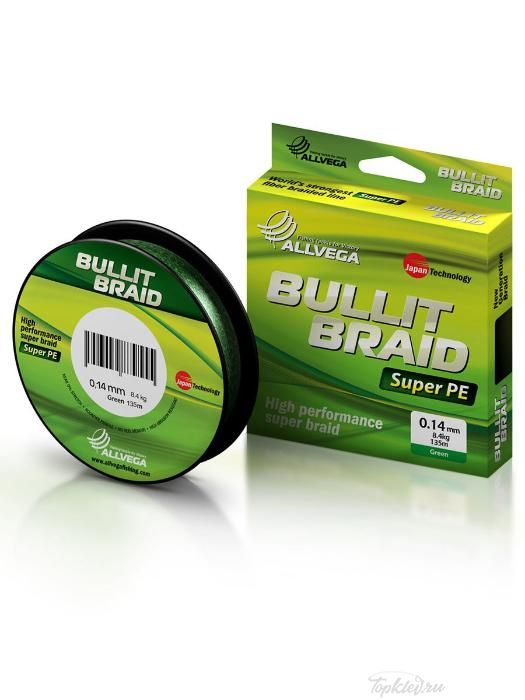 Шнур плетеный Allvega BULLIT BRAID 135м Dark Green 0,50mm (45,4кг)