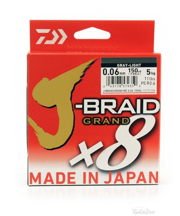 Шнур плетеный Daiwa J-BRAID GRAND X8 0.06MM-135m GRAY-LIGHT