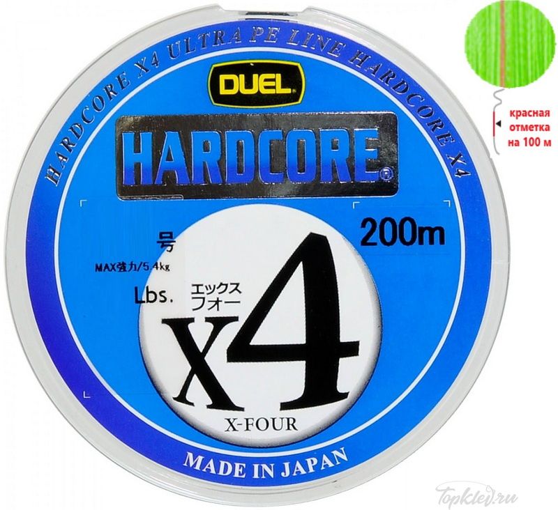 Шнур плетеный Duel PE Hardcore X4 200m Green #1.2 (0.191mm) 9.0kg Шнур плетеный Duel PE Hardcore X4 200m Green #1.2 (0.191mm) 9.0kg