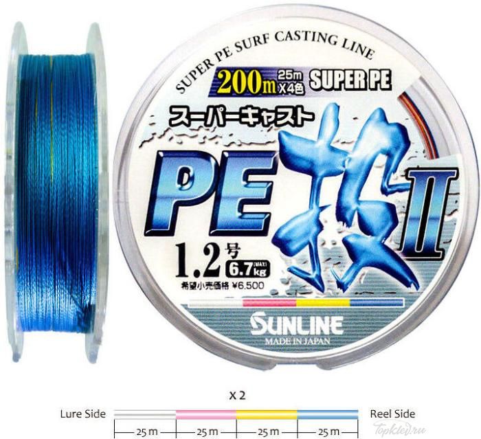 Шнур плетёный PE Sunline - SUPER CAST PE NAGE II 200м #0.8 multicolor 4,8кг.