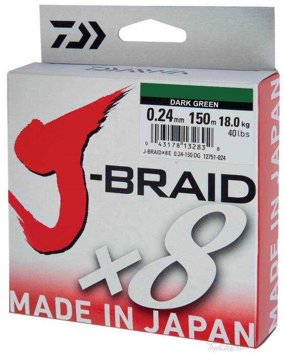 Шнур плетеный Daiwa J-Braid X8 0,24мм 150м (зеленая)