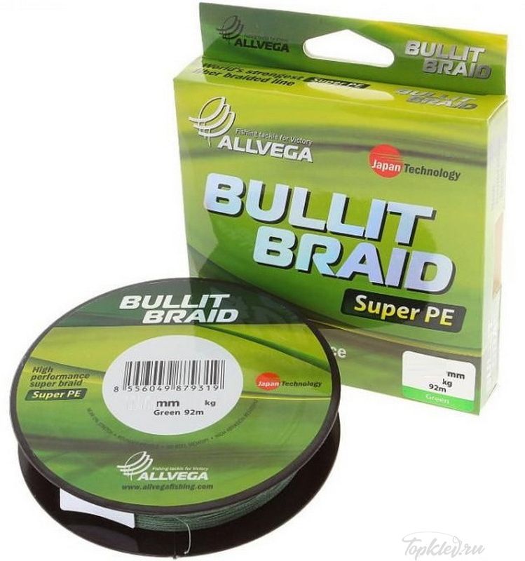 Шнур плетеный Allvega BULLIT BRAID 92M Dark Green 0,08mm (4,5кг)