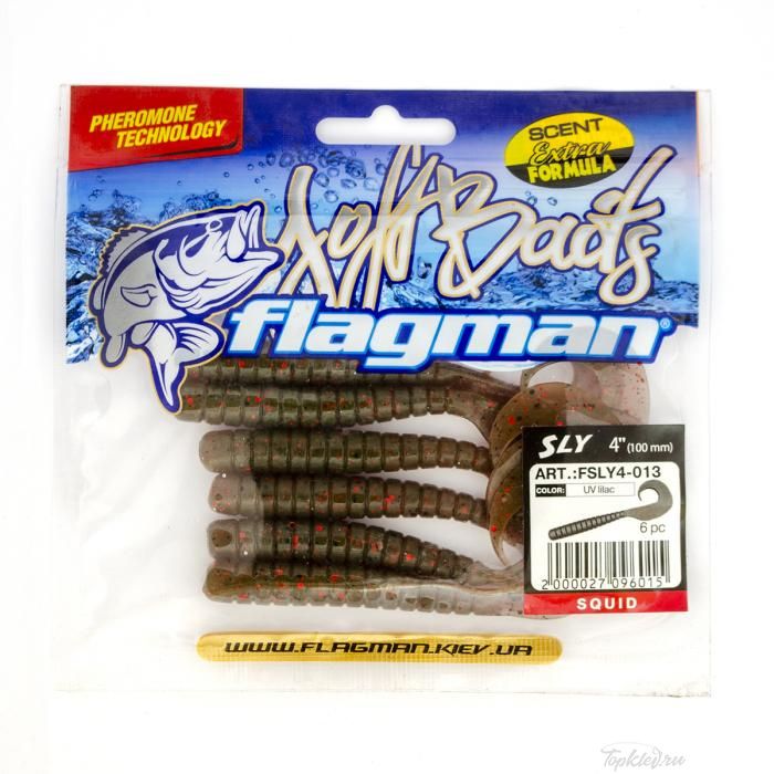 Мягкая приманка Flagman виброхвост Sly 4" UV lilac 6pc squid