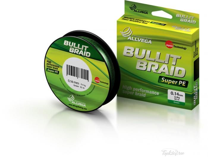 Шнур плетеный Allvega BULLIT BRAID 92M Dark Green 0,14mm (8,4кг)