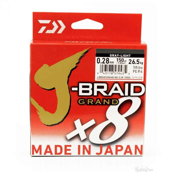 Шнур плетеный Daiwa J-BRAID GRAND X8 0.28MM-135m GRAY-LIGHT