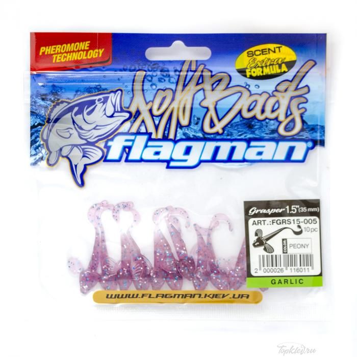 Мягкая приманка Flagman виброхвост Grasper 1,5" peony 10pc garlic