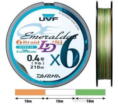 Шнур плетёный PE Daiwa - UVF EMERALDAS LD 210m #0.8 multicolor 8,2кг.