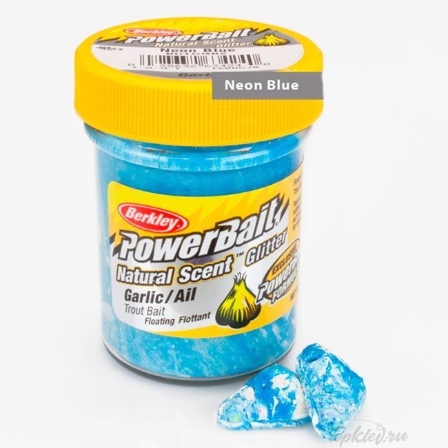 Паста форелевая Berkley PowerBait NATURAL SCENT Glitter TROUT BAIT 50gr GARLIC - NEON BLUE