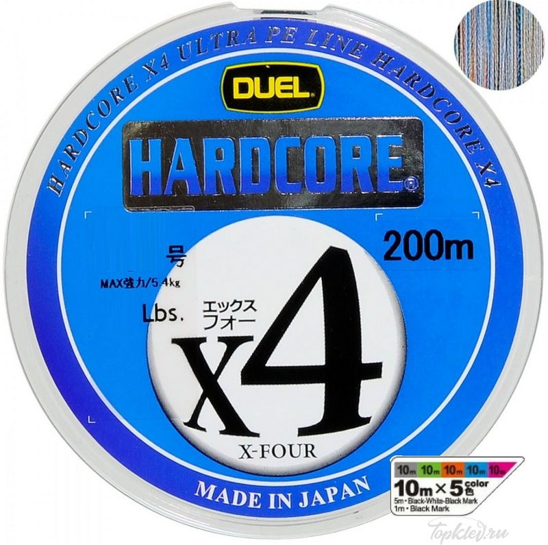Шнур плетеный Duel PE Hardcore X4 200m 5Color #0.5 (0.121mm) 4.1kg