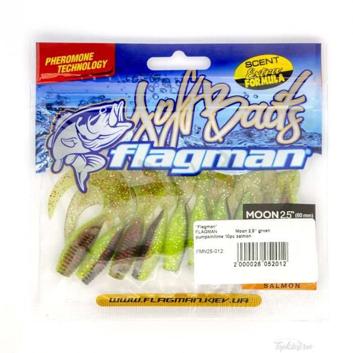 Мягкая приманка Flagman твистер Moon 2,5" green pumpkin/lime 10pc salmon