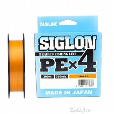 Шнур плетеный Sunline SIGLON PE×4 300M (Orange) #1.2/20LB 0,187mm 9,2kg