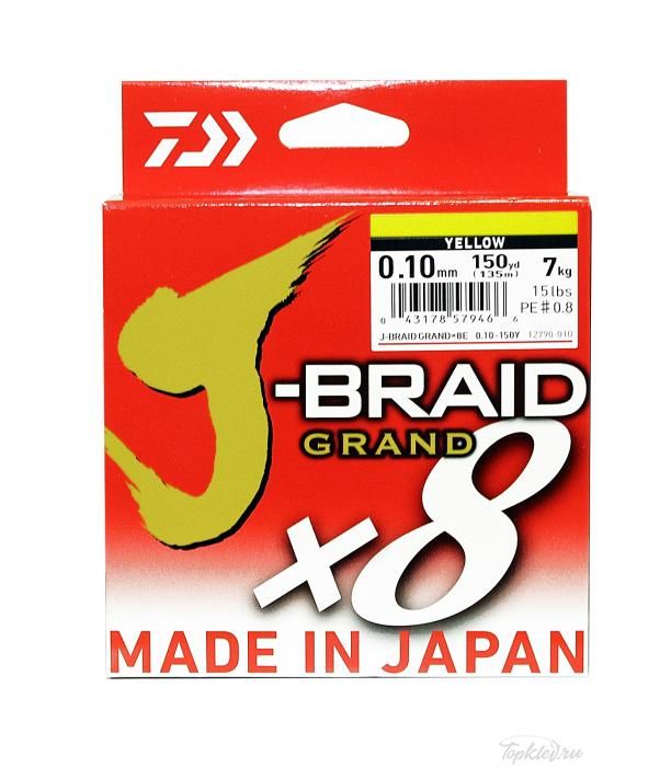 Шнур плетеный Daiwa J-BRAID GRAND X8 0.10MM-135m YELLOW