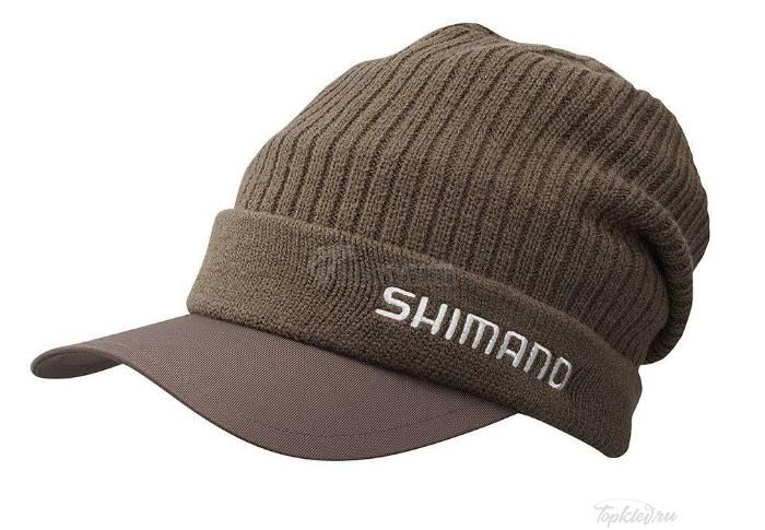 Кепка зимняя Shimano BREATHHYPER+℃ Knit Cap Коричневая (with brim) CA-065Q