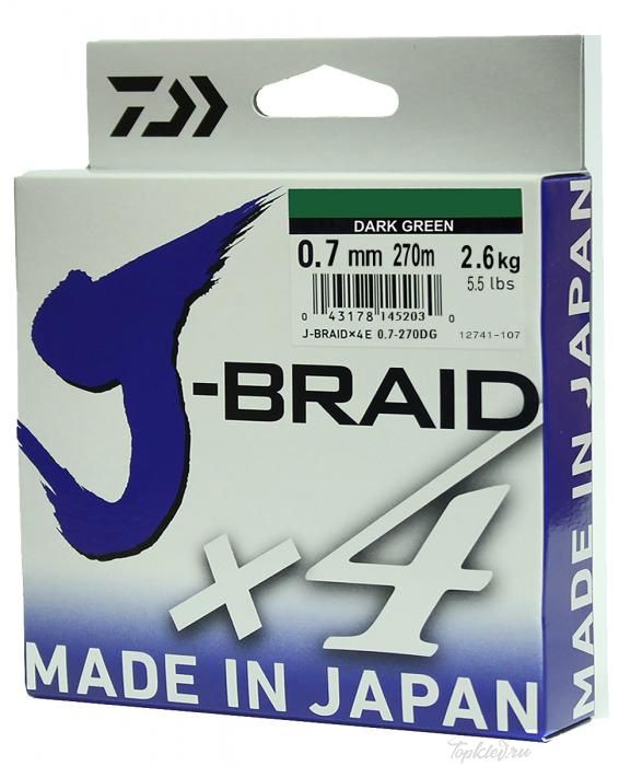 Шнур плетеный Daiwa J-Braid X4 0,07мм 270 (зеленая)