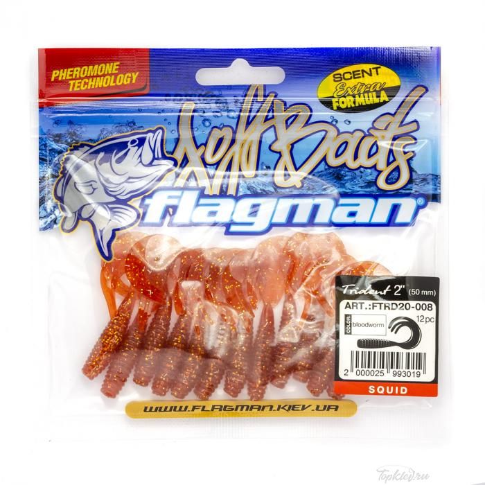 Мягкая приманка Flagman твистер Trident 2" bloodworm 12pc squid