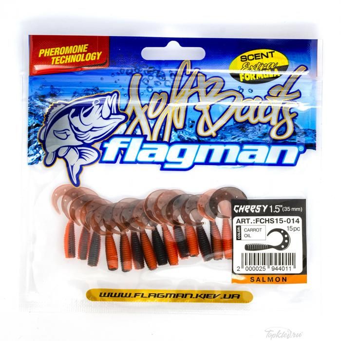 Мягкая приманка Flagman твистер Cheesy 1,5" carrot oil 15pc salmon