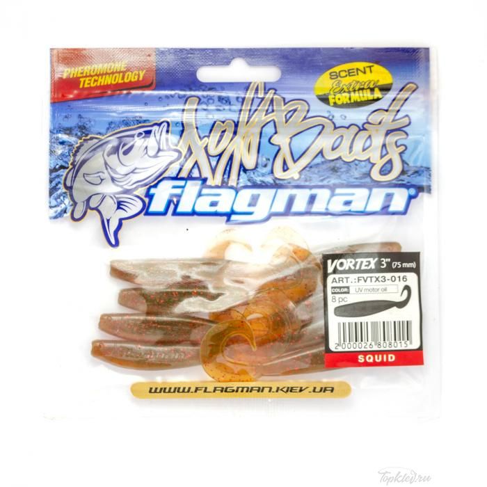 Мягкая приманка Flagman Vortex 3" UV motor oil 8pc squid