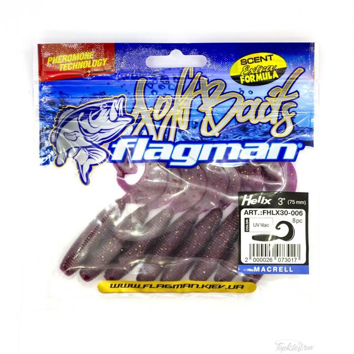 Мягкая приманка Flagman твистер Helix 3" UV lilac 8pc macrell