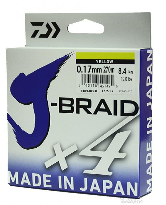 Шнур плетеный Daiwa J-Braid X4 0,17мм 270 (желтая)