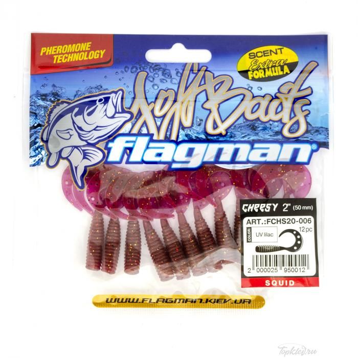 Мягкая приманка Flagman твистер Cheesy 2" UV lilac 12pc squid